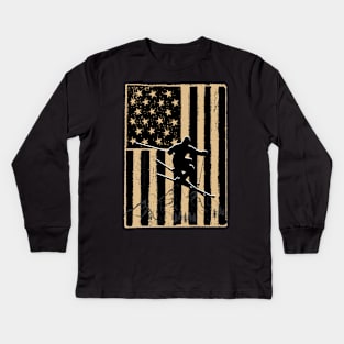 Vintage Skiing Us Flag Kids Long Sleeve T-Shirt